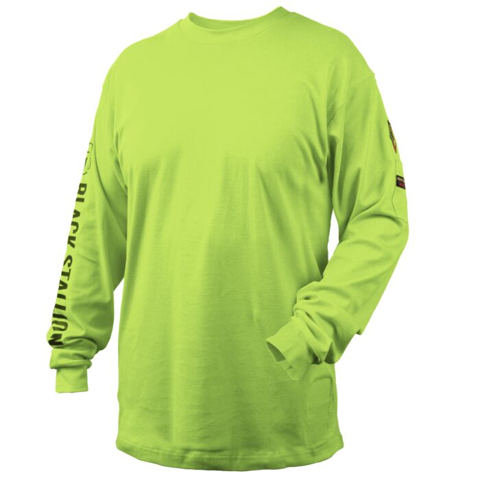 Black Stallion FR Cotton 7 oz Knit Long-Sleeve T-Shirt, Safety Lime