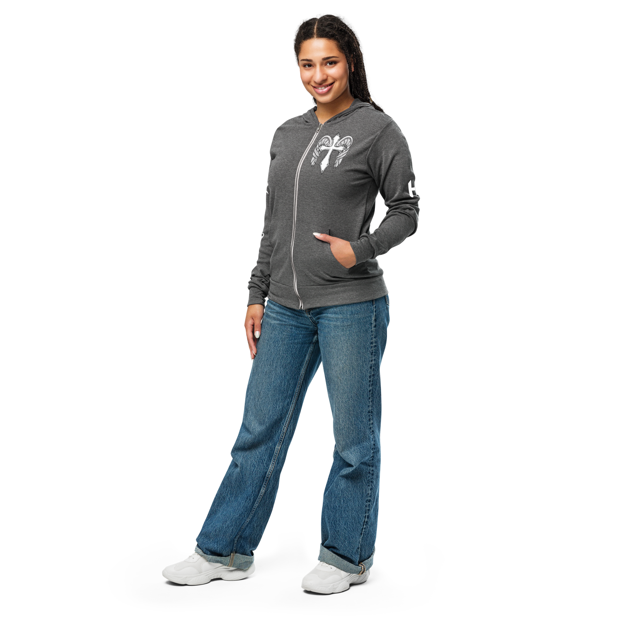 Highly Favored Women’s Full Zip Hoodie in Heather Grey